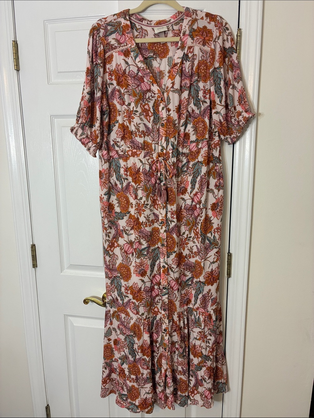 Knox Rose Floral Button Front Maxi Dress w/ Tie Waist, Sz XL